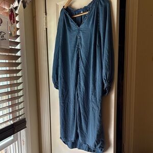 Super Cute, Soft Denim Button-Down Dress with Billowy Sleeves